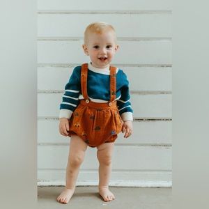 Fin & Vince | size 12/18 months car suspender bloomers baby boy burnt orange